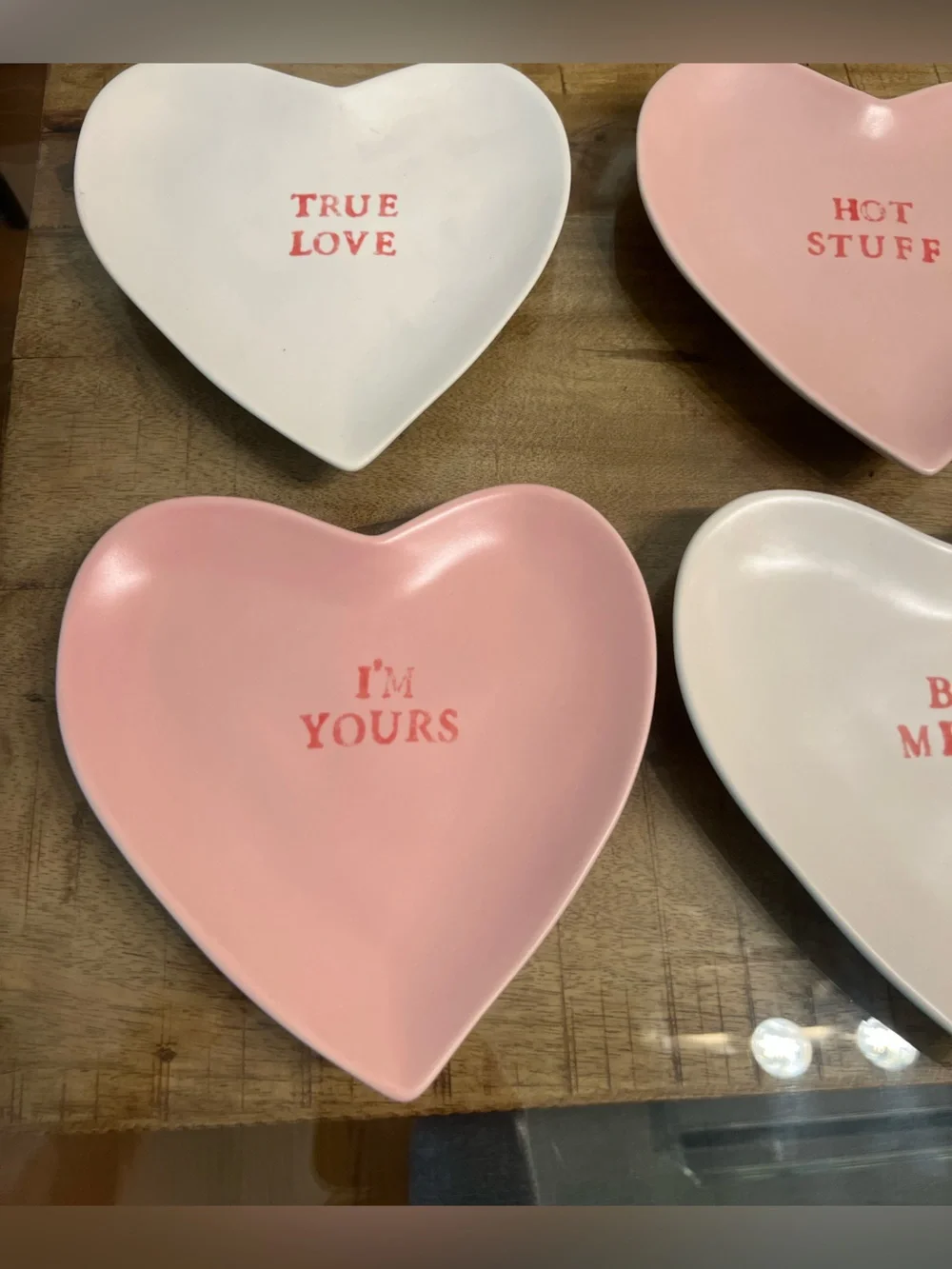 Pottery Barn Heart Trinket or snack dessert Dishes in Pink and White - Set of 4